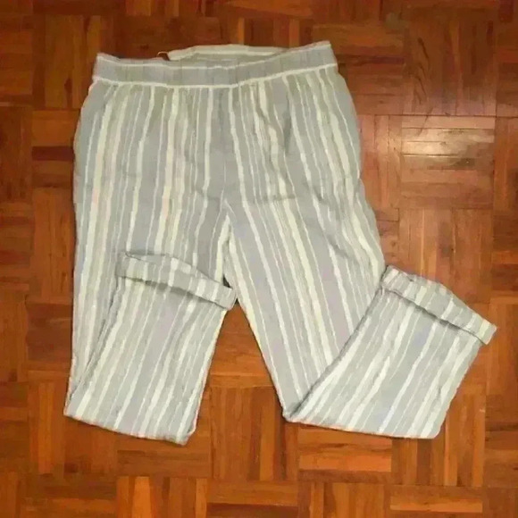 ELLEN TRACY light blue white striped linen beach pants women MEDIUM - Picture 4 of 7